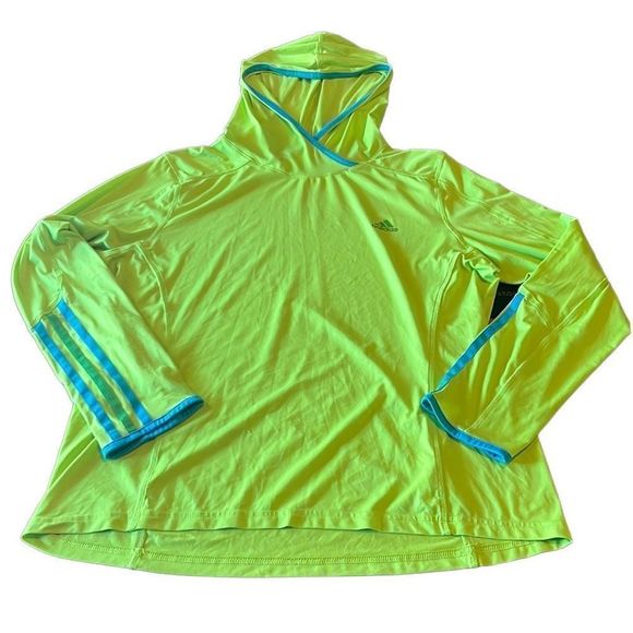 adidas Tops - Adidas Women's Climalite Marathon 10 Neon Green Hooded Sweatshirt Size L
